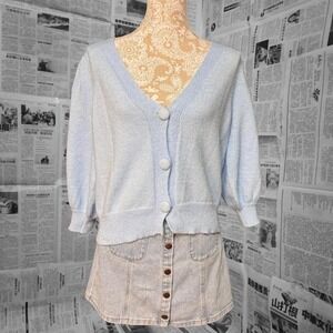 Kayla's Armoire Powder Blue Cropped Cardigan Puff Sleeve Soft Girl Aesthetic L